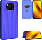 Voor Geschikt voor Xiaomi Poco X3 NFC Koolstofvezel Textuur Magnetisch Horizontaal Flip TPU + PC + PU lederen tas met kaartsleuf (blauw)