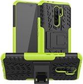 Voor Geschikt voor Xiaomi Redmi 9 Tyre Texture Shockproof TPU + PC beschermhoes met houder (groen)