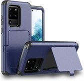 Voor Samsung Galaxy S20 + stofdicht, drukbestendig, schokbestendig pc + TPU-hoesje met kaartsleuf en spiegel (donkerblauw)
