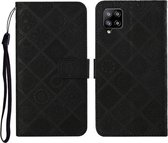 Voor Samsung Galaxy A12 etnische stijl reliëf patroon horizontale flip lederen tas met houder & kaartsleuven & portemonnee & lanyard (zwart)