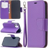 Voor iPhone 12 Litchi Texture Pure Color Horizontale Flip Leather Case met houder & kaartsleuven & portemonnee & lanyard (paars)