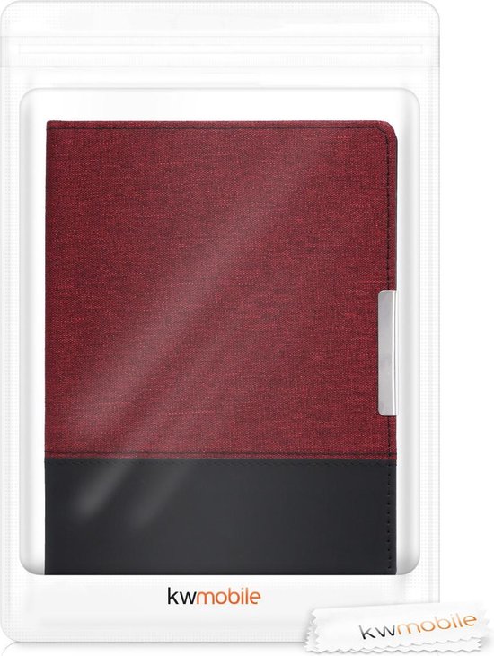kwmobile hoes geschikt voor Kobo Aura H2O Edition 1 - Canvas beschermhoes in donkerrood / zwart - Voor e-reader van Merkloos — afbeelding 4