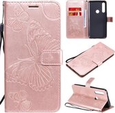 Voor Motorola Moto G Power 3D Vlinders Embossing Patroon Horizontale Flip Leren Case met Houder & Kaartsleuf & Portemonnee (Rose Goud)