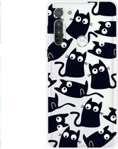 Voor Motorola G8 gekleurd tekeningpatroon zeer transparant TPU beschermhoes (zwarte kat)