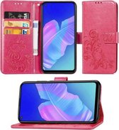 Voor Huawei P40 Lite E / Y7P Lucky Clover Pressed Flowers Pattern Leather Case met houder & kaartsleuven & portemonnee & draagriem (Rose)