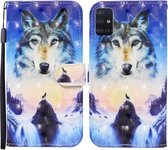 Voor Samsung Galaxy A71 Gekleurde Tekening Patroon Horizontale Flip Leren Case met Houder & Kaartsleuven & Portemonnee (Sunrise Wolf)