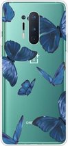Voor OnePlus 8 Pro schokbestendig geverfd transparant TPU beschermhoes (blauwe vlinder)