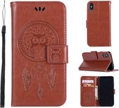 Windgong Uil Embossing Patroon Horizontale Leren Flip Case voor iPhone XS Max, met Houder & Kaartsleuven & Portemonnee (Bruin)
