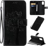 Voor Galaxy S20 + Tree & Cat Pattern Pressed Printing Horizontale Flip PU lederen tas met houder & kaartsleuven & portemonnee & lanyard (zwart)