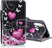 Voor Galaxy A20s Gekleurde Tekening Patroon Horizontale Flip PU Lederen Case met Houder & Kaartsleuven & Portemonnee & Lanyard (Klein Hartje)