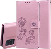 Voor Galaxy A51 Rose reliëf horizontale flip PU lederen tas met houder & kaartsleuven & portemonnee (rose goud)