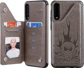 Voor Galaxy A50 Skull Head Embossing Pattern Schokbestendige beschermhoes met houder & kaartsleuven & portemonnee (grijs)