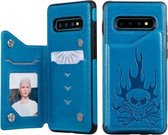 Voor Galaxy S10 + Skull Head Embossing Pattern Schokbestendige beschermhoes met houder & kaartsleuven en portemonnee (blauw)