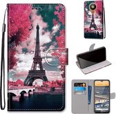 Voor Nokia 5.3 Gekleurde Tekening Cross Textuur Horizontale Flip PU Lederen Case met Houder & Kaartsleuven & Portemonnee & Lanyard (Pink Flower Tower Bridge)
