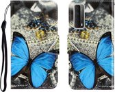 Gekleurde Tekening Horizontale Flip Leren Case met Houder & Kaartsleuf & Portemonnee Voor Huawei P Smart 2021 / Y7a (Een Vlinder)