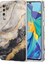 Voor Huawei P30 TPU Gilt Marble Pattern beschermhoes (zwartgrijs)