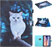 Voor Huawei MediaPad T5 Gekleurde Tekening Stiksels Horizontale Flip Leather Case met Houder & Kaartsleuven (Blue Eyed White Cat)