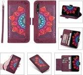 Voor Huawei P20 Pro Afdrukken Tweekleurig Half Mandala-patroon Dubbelzijdige magnetische gesp Horizontale flip lederen tas met houder & kaartsleuven & portemonnee & fotolijst & lanyard (wijnr