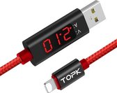 TOPK 1m 2.1A Max USB naar 8-pins nylon gevlochten snellaadsynchronisatiegegevenskabel, met uitgangsdisplay (rood)