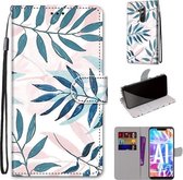 Voor Huawei Mate 20 Lite / Maimang 7 Gekleurde Tekening Cross Textuur Horizontale Flip PU Lederen Case met Houder & Kaartsleuven & Portemonnee & Lanyard (Roze Groen Blad)