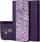 Krokodiltextuur Glitterpoeder Horizontale leren flip-hoes voor Huawei Mate 20 lite, met kaartsleuven en houder (paars)