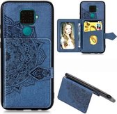 Voor Huawei Mate 30 Lite / Nova 5i Pro Mandala Reliëf Magnetische Doek PU + TPU + PC Case met Houder & Kaartsleuven & Portemonnee & Fotolijst & Riem (Blauw)