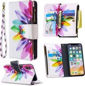 Voor iPhone XS / X Gekleurd tekeningpatroon Rits Horizontaal leren flip-hoesje met houder & kaartsleuven en portemonnee (zonnebloem)