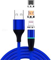 3 in 1 3A USB naar 8-pins + Micro USB + USB-C / Type-C Snel opladen + 480 Mbps Datatransmissie Mobiele telefoon Magnetische zuigkracht Snel opladen Datakabel, kabellengte: 2 m (blauw)