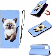 Voor iPhone 12 mini Pure Color Painting Horizontale Flip Leather Case met Card Slot & Holder (Cat)