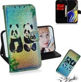 Gekleurde tekening patroon Kleurrijke magnetische gesp Horizontale flip PU lederen tas met houder & kaartsleuven & portemonnee & lanyard voor Galaxy Note 9 (twee panda's)