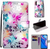 Voor Huawei P smart Z / Y9 Prime Gekleurde Tekening Cross Textuur Horizontale Flip PU Lederen Case met Houder & Kaartsleuven & Portemonnee & Lanyard (Gradient Kleurrijke Bloem)