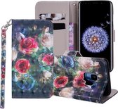 Rose Flower Pattern Gekleurde Tekening Horizontale Flip Leren Case voor Galaxy S9, met houder & kaartsleuven & portemonnee & lanyard