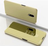 Voor OnePlus 7 Plating Spiegel Horizontaal Flip Leer met Beugel Holster (Goud)