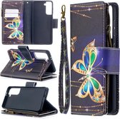 Voor Samsung Galaxy S30 Gekleurde Tekening Patroon Rits Horizontale Flip Leren Case met Houder & Kaartsleuven & Portemonnee (Grote Vlinder)