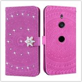 Voor Sony Xperia XZ3 Geperst Afdrukken Plakken boorpatroon Horizontale Flip PU-lederen Case met Houder & Kaartsleuven & Portemonnee & & Lanyard (Violet)