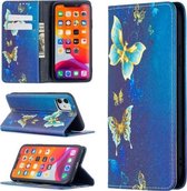 Gekleurde tekening patroon onzichtbare magnetische horizontale flip PU lederen tas met houder & kaartsleuven & portemonnee voor iPhone 11 (twee vlinders)