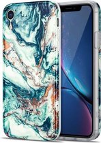 TPU Gilt Marble Pattern beschermhoes voor iPhone XR (groen)