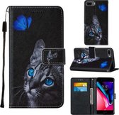 Voor iPhone 8 Plus / 7 Plus / 6 Plus / 6s Plus Cross Texture Painting Pattern Horizontale Flip lederen hoes met houder & kaartsleuven & portemonnee & lanyard (Blue Butterfly Cats Eye)