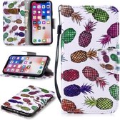 Voor iPhone XS / X Gekleurd tekeningpatroon Horizontaal Flip TPU + PU lederen hoesje met houder & kaartsleuven & portemonnee & lanyard (gekleurde ananas)