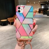 Voor iPhone 11 Pro Max Plating Marble Pattern Soft TPU beschermhoes met schouderriem (kleurenrooster)