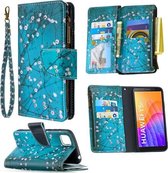 Voor Huawei Y5p Gekleurde Tekening Patroon Rits Horizontale Flip Leren Case met Houder & Kaartsleuven & Portemonnee (Pruimenbloesem)