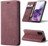 Voor Galaxy S20 Plus CaseMe multifunctionele horizontale flip lederen tas, met kaartsleuf en houder & portemonnee (wijnrood)