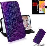 Voor Galaxy A01 Effen Kleur Kleurrijke Magnetische Gesp Horizontale Flip PU Lederen Case met Houder & Kaartsleuven & Portemonnee & Lanyard (Paars)