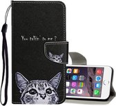 Voor iPhone 6 / 6s Gekleurd tekeningpatroon Horizontaal lederen flip-hoesje met houder & kaartsleuven en portemonnee (kleine kat)