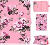 Voor iPad Mini 2019 & 4 & 3 & 2 & 1 Gekleurd tekeningpatroon Horizontale flip PU lederen hoes met houder & kaartsleuf & slaap- / wekfunctie (roze bloemen)
