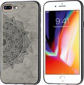 Voor iPhone 8 Plus & 7 Plus Reliëf Mandala-patroon PC + TPU + stoffen telefoonhoes met draagkoord & magnetisch (grijs)