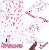 Voor Huawei P30 Lite Gekleurd tekeningpatroon Zeer transparant TPU beschermhoes (Cherry Blossom Cat)