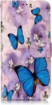 Olie Reliëf Gekleurd Tekening Patroon Horizontale Flip PU Leren Case met Houder & Kaartsleuven & Portemonnee & Fotolijst Voor Galaxy A20e (Purple Flower Butterfly)