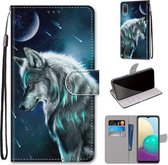 Voor Samsung Galaxy A02 / M02 Gekleurde Tekening Cross Textuur Horizontale Flip PU Lederen Case met Houder & Kaartsleuven & Portemonnee & Lanyard (Peinzende Wolf)