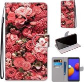 Voor Samsung Galaxy A01 Core Gekleurde Tekening Cross Textuur Horizontale Flip PU Lederen Case met Houder & Kaartsleuven & Portemonnee & Lanyard (Pink Rose Garden)